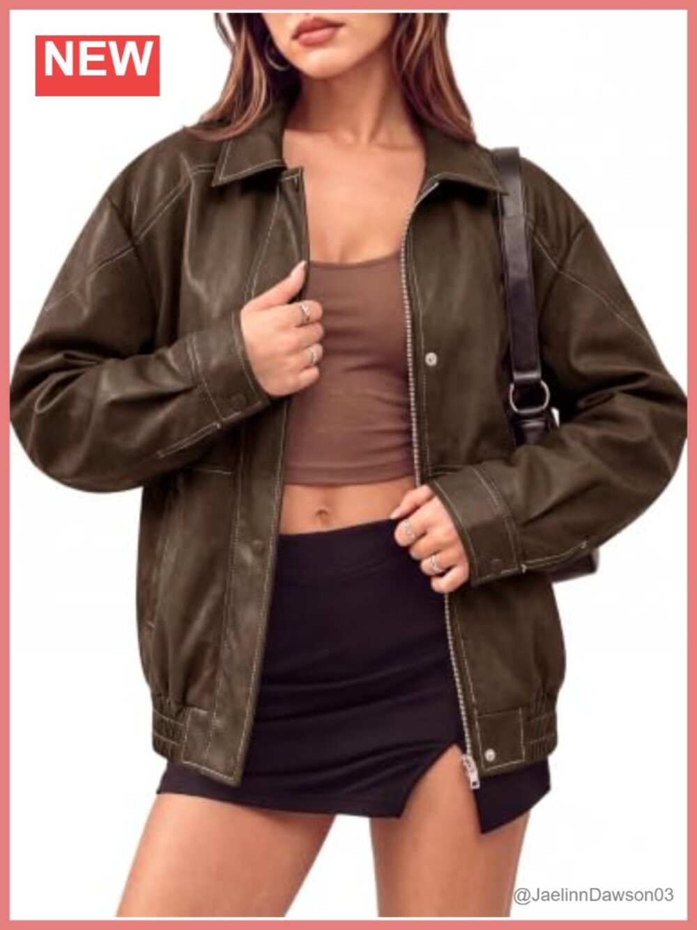 Oversized Distressed Textured Faux Leather Bomber Jacket